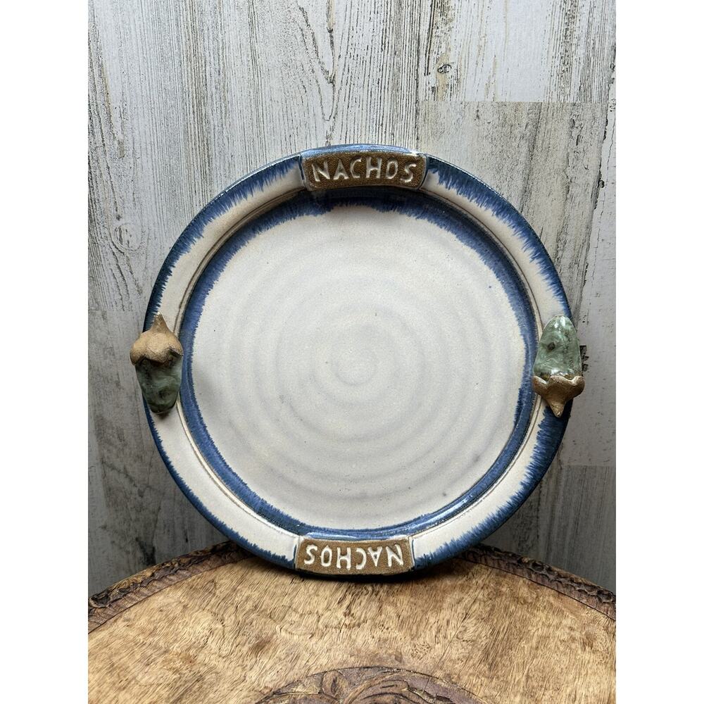 Pottery Serving Plate Nachos 3D Jalapeños Handles Signed Appetizer Party Mexican